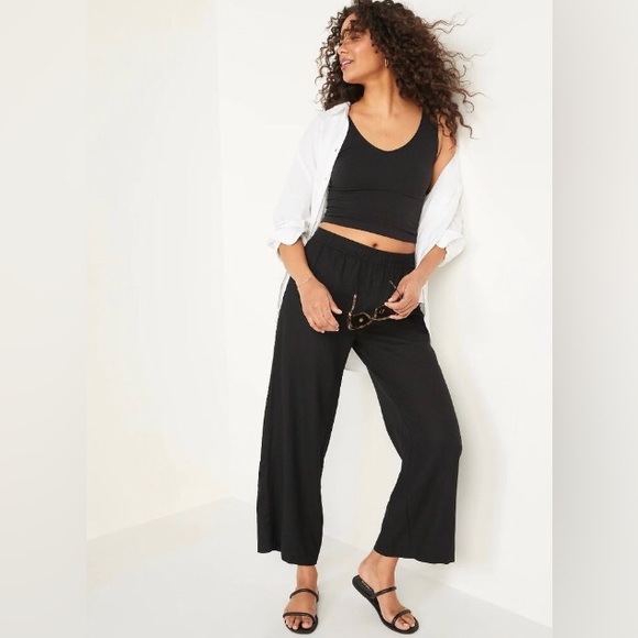 NWT! Women's Black High-Waisted Linen-Blend Wide-Leg Pants - Multiple Sizes - Picture 3 of 3